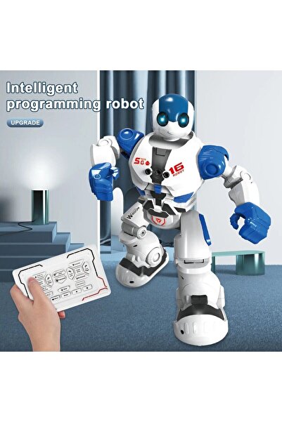 FEN TOYS 16 Fonksiyonlu Şarjlı Uzaktan Kumandalı Akıllı Robot Sesli Işıklı Programlama Dans Robot mavi