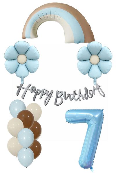 Patladı Gitti Retro 7 Year Old Daisy Themed Baby Boy Concept Birthday Set