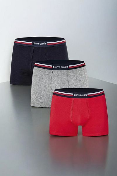 Pierre Cardin Men's Licensed Basic Regular Fit Flexible Modal 3-Piece Boxer Suit - Red Navy Blue Gray