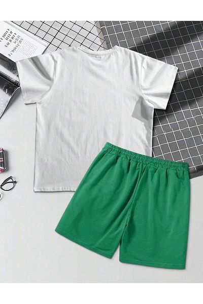 BYMEER White Green Vertical Printed Shorts T-Shirt Set