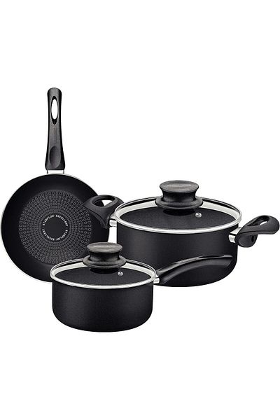 TRAMONTINA Since 1911, Made In Brazil - Paris 5 Pieces Black Aluminum Cookware Set