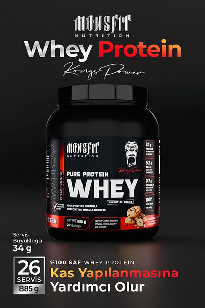MONSFİT Whey Protein 885 g (26 Servings) - Helps Muscle Building (Hickorney Cookies Flavored)