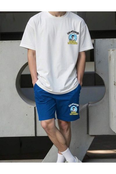 BYMEER White Saks Champion Ship Printed Shorts T-Shirt Set