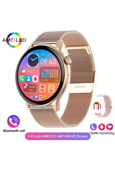 ChiBear rose gold net 2024 True AMOLED Smart Watch Ladies Screen Always Show Time 466*466 HD Health Tracker