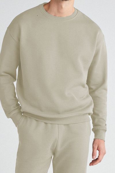 ruNadeS Unisex Relax Fit Relaxed Cut Cotton Fleece Inside Crew Neck Μπεζ φούτερ