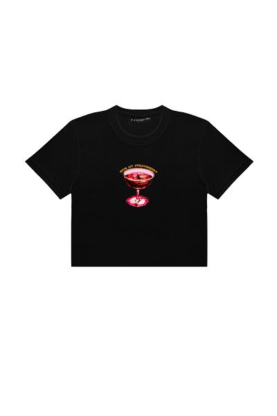 Sekizbiraltı Crop Top negru - Bite My Strawberry Printed
