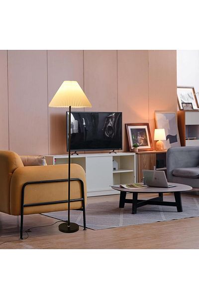COOYA Floor Lamp, With 3 Color Temperatures, Modern Floor Lamp with Fabric Lampshade & Foot Switch (Black)