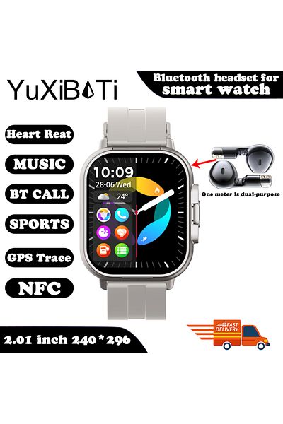 PENGAGAR 2 in 1 Smart Watch Silver 2024 New TWS 2-in-1 With Headset Smart Watch Bluetooth Call Men Watch GPS