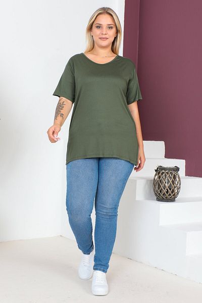 tarzımsüper Plus Size New Season Comfort Model Crew Neck Short Sleeve Combed Cotton Slit Tunic T-Shirt