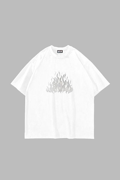Sekizbiraltı Flame Stone Printed Oversize Unisex White Tshirt