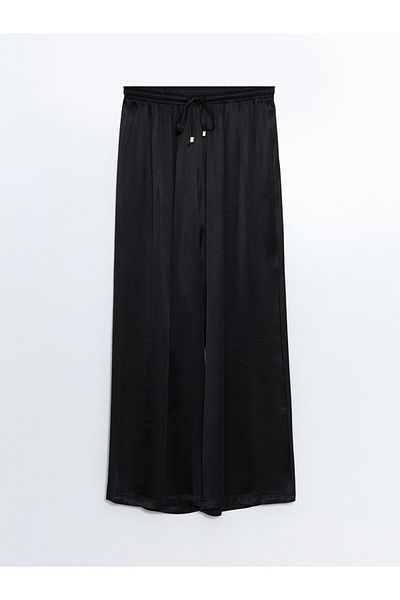 LC Waikiki Lcw Modest Black Elastic Waist Wide Leg Women's Trousers