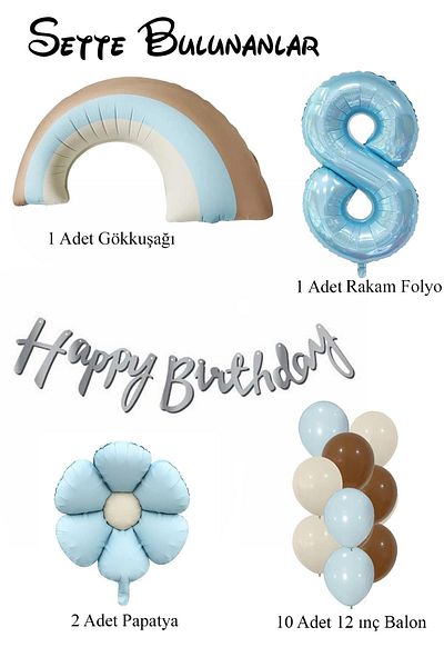 Patladı Gitti Retro 8 Year Old Daisy Themed Baby Boy Concept Birthday Set