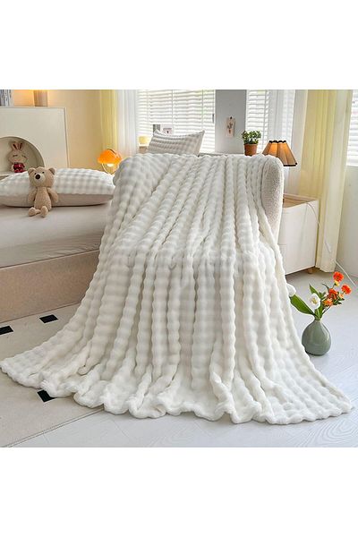COOYA 3D Texture Bubble Fleece Throw Blanket for Couch Bed, Super Soft Fuzzy Cozy Fluffy Flannel