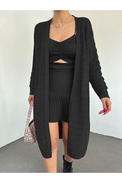 Modamorfo Openwork Medium Length Loose Knitwear Cardigan