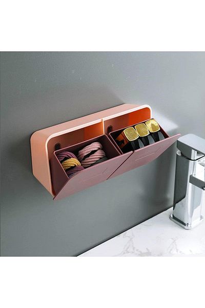 COOYA Holder Wall Mounted, With 2 Grids Separate Cotton Swabs Dispenser Bathroom Organizer,for Swabs