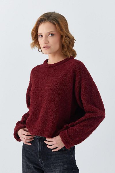 Mixray 6917 Pulover de tricotaj de bază Boucle de damă Roșu Claret