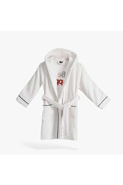Green Black Be Happy Boy's Bathrobe Cream/Navy Blue