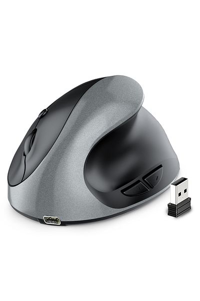 Choice فأرة عمودية لاسلكية قابلة لإعادة الشحن من JOMAA باللون الرمادي بمنفذ USB 2.4 جيجاهرتز لليد اليمنى مريحة للكمبيوتر المحمول