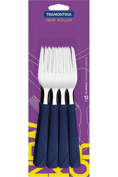 TRAMONTINA Since 1911, Made In Brazil - New Kolor 12 Pieces Stainless Steel Table Forks Set