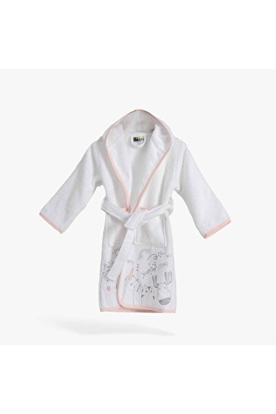 Green Black Animals Funny Serisi Çocuk Bornoz Beyaz/Pudra