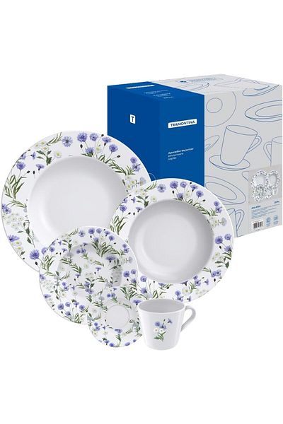 TRAMONTINA Since 1911, Made In Brazil - Ana Alice 20 Pieces Decorated Porcelain Dinner Set
