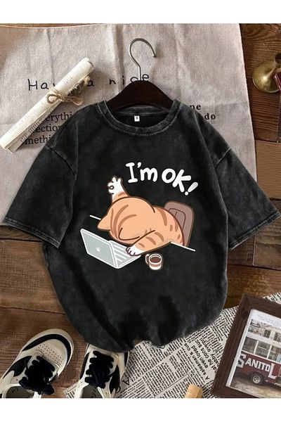 Touz Moda I'm Ok Washed Oversize Vintage Tshirt
