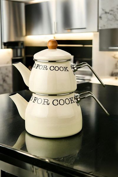 Sevinse Home Mood Series Enameled Dowry Set (Teapot, Frying Pot, Pot, Mixing Bowl, Sauce Pot)