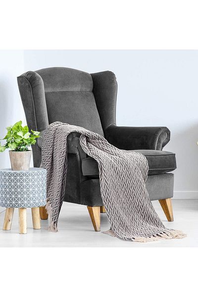 COOYA 100% Cotton Throw Blanket for Couch, Black Cream Chevron Throw Blanket Machine Washable, 127x151 CM