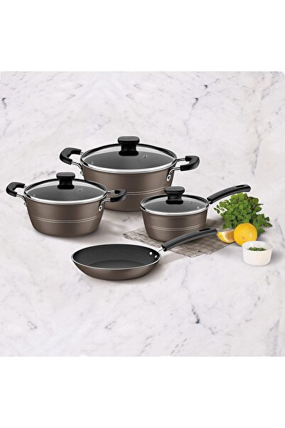 TRAMONTINA Since 1911, Made In Brazil - Sicilia 7 Pieces Hazelnut Aluminum Cookware Set