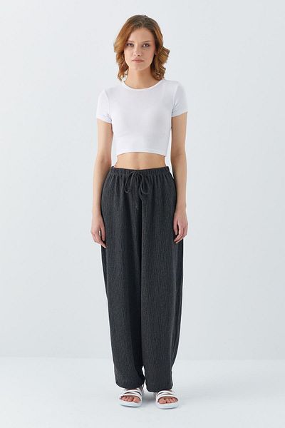 Mixray 4584 Women's Elastic Waist Knitted Shalwar Trousers Anthracite