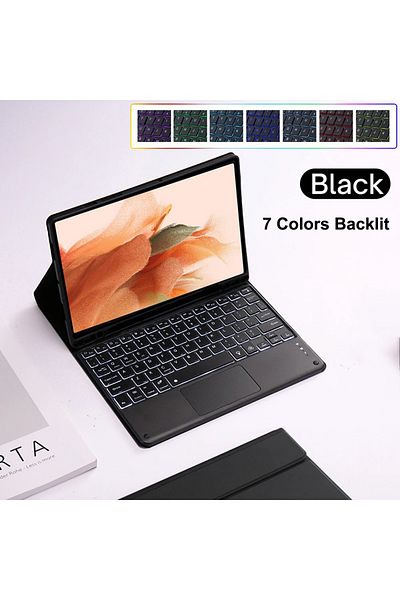 HUAIBX English keyboard Black C Backlit Case For Samsung Galaxy Tab S7 FE/S8 Plus/S7 Plus 12.4 Inch Detacha