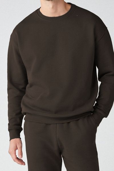 ruNadeS Φούτερ Unisex Relax Fit Relaxed Cut Cotton Fleece Inside Crew Neck καφέ φούτερ