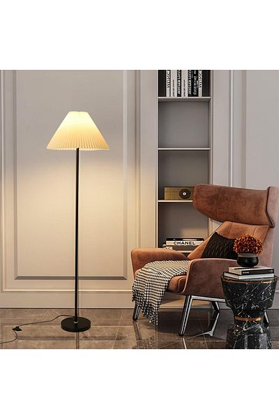 COOYA Floor Lamp, 3 Color Temperatures, with Fabric Lampshade & Foot Switch, for Bedroom, Office