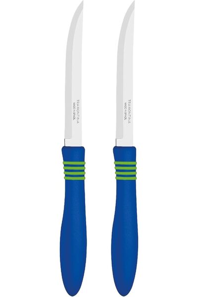 TRAMONTINA منذ عام 1911، صنع في البرازيل - طقم سكاكين شرائح اللحم من Cor&cor مكون من قطعتين بشفرة من الفولاذ المقاوم للصدأ