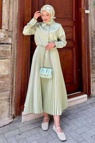 Salih Çelebi 5005 Πλισέ Φούστα - MINT GREEN