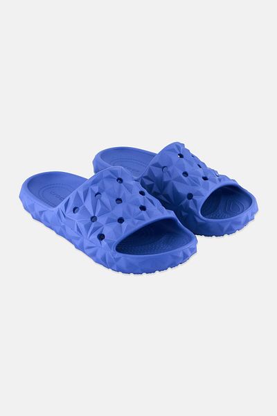 Crocs Kids Boy Slip On Diamond Pattern Slides, Blue