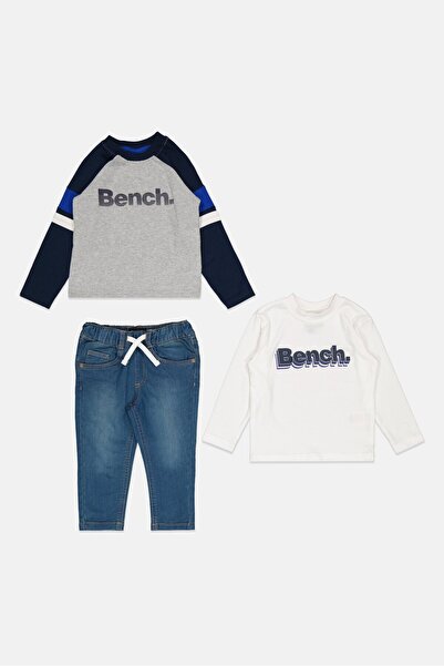 BENCH Toddlers Boy 3 Piece Long Sleeve Brand Logo Top And Bottom Set, Grey