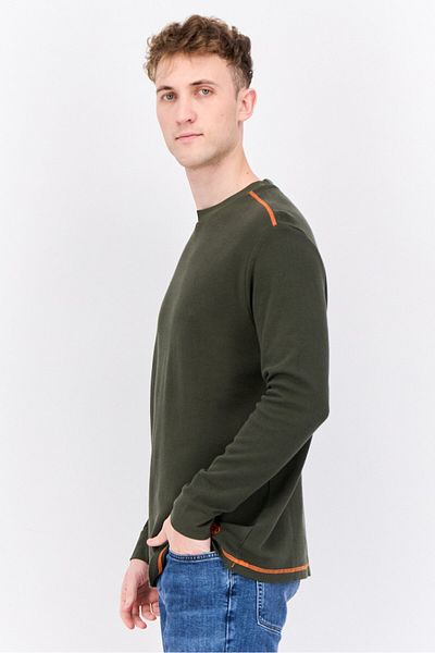 Kangol Men Crew Neck Long Sleeves Brand Long Sweatshirt, Dark Olive