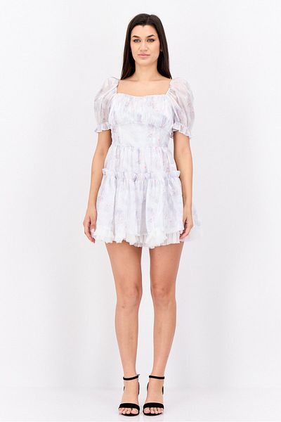 Steve Madden Women Floral Print Flounce Dress, Lilac
