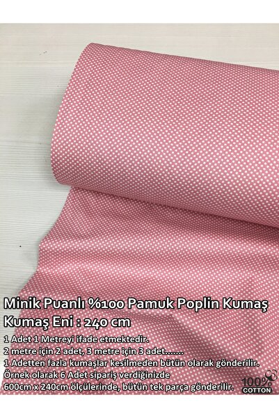 Renk Tekstil Pudra Pembe Mini Puanlı %100 Pamuklu Poplin Kumaş