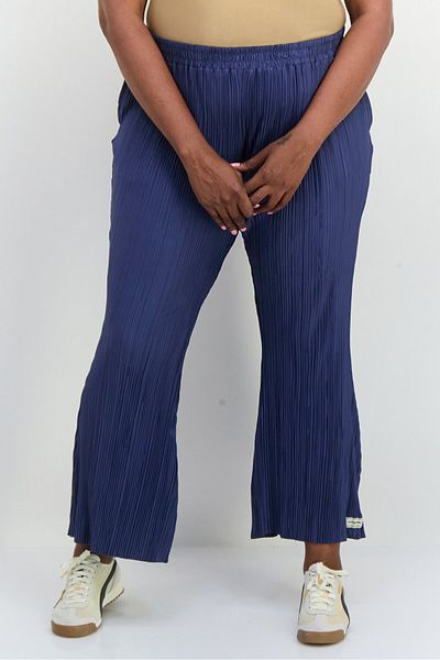 The Giving Movement Women Regular Fit Textured Wide Leg Pants, Slate Blue
