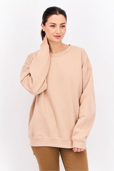 Juice Women Crew Neck Plain Long Sleeves Sweatshirt, Peach