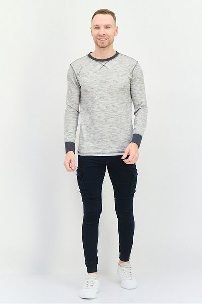Company Eighty One Men Crew Neck Heather Long Sleeves Sweatshirt, Light Grey