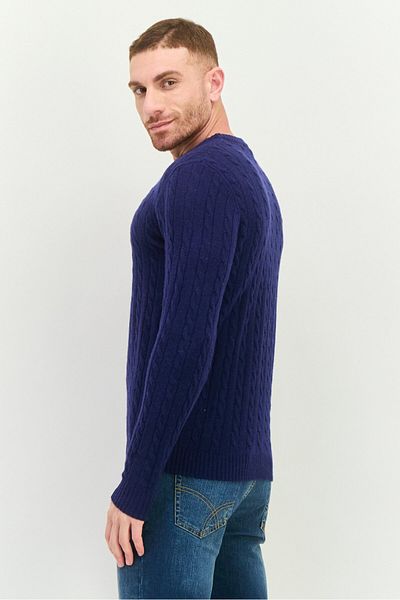 GAS Men Ribbed Neck Knitted Sweater, Navy