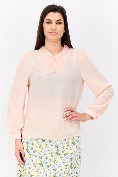 Steve Madden Women Mock Neck Solid Long Sleeves Blouse, Creamy Peach