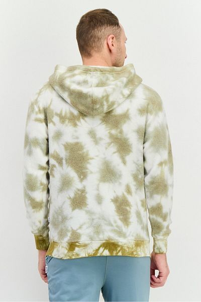 Feat Men Tie Dye Print Fleece Hooded Sweatshirt, White/khaki
