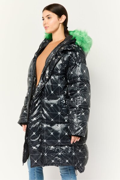 collusion Women Allover Printed Puffer Jacket, Black