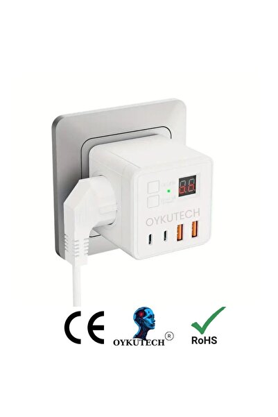 OYKUTECH Akım Korumalı Priz 3x AC 2x Usb 2x Type C Çıkış