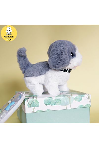 Choice Grey And White Plush puppy electronic interactive toy walking barking wagging tail puppy kids gift C