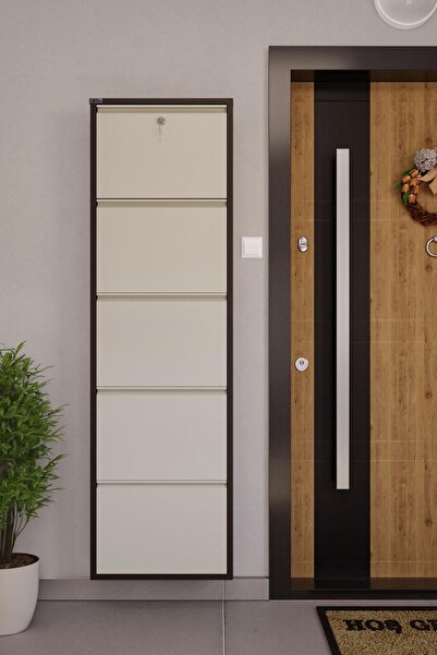 Ceha Kilitli 5'li Metal Ayakkabılık - Kahverengi/krem